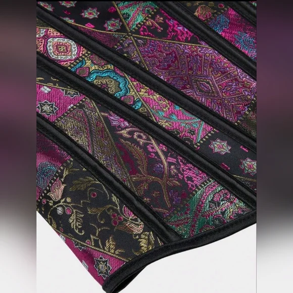 NWT Patchwork Multicolor Floral Jacquard Lace Up Corset SZ L - Picture 5 of 15